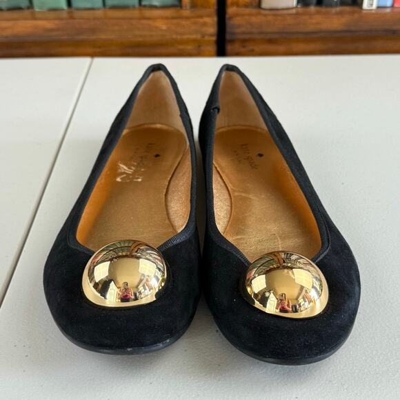 Kate Spade Black "York" Suede Gold Accent Ballet Flats Sz 9.5 MSRP $198 - Picture 2 of 7